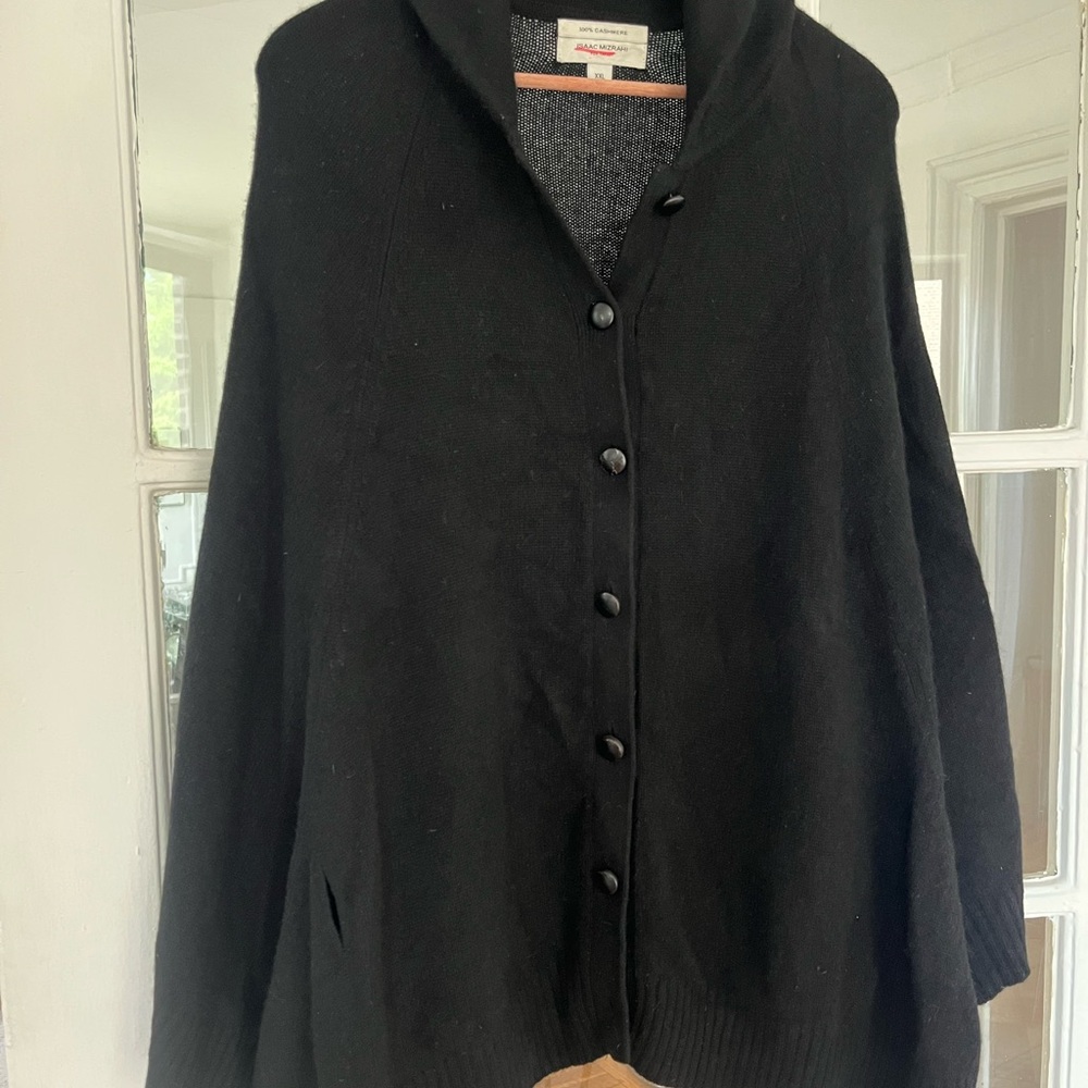 Isaac Mizrahi Cashmere Black Button-Up Women's Poncho
